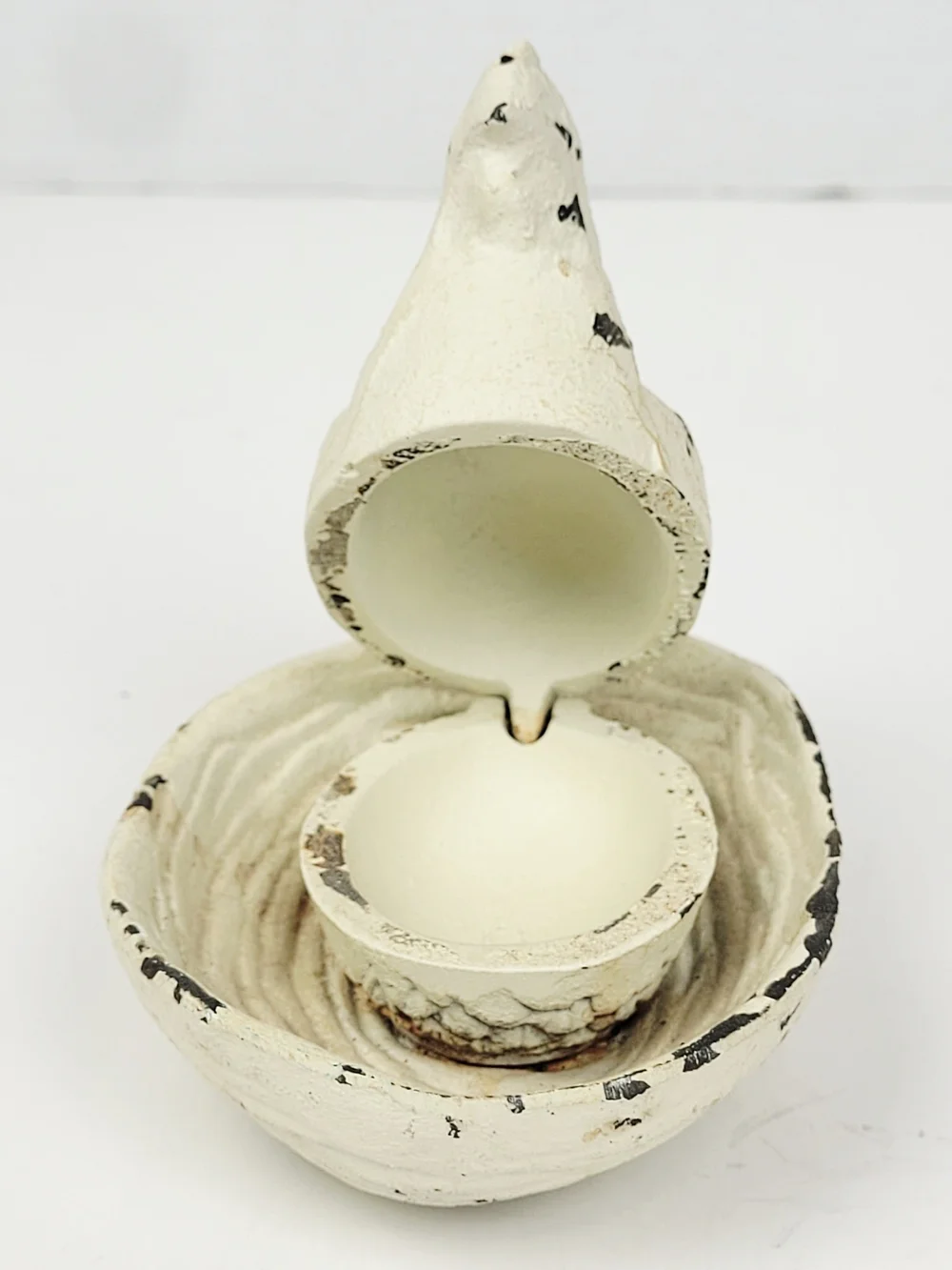 2~Vtg Cast Iron White Chicken/Hen Trinket Box~Blue Rooster~Rustic Farmcore
